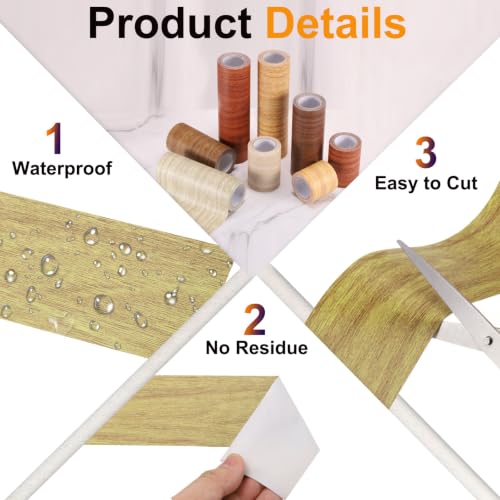 Image of PATIKIL Wood Grain Tape 4 inch x 15 Ft, Self-Adhesive Wood Texture Repair Tape Realistic Wooden Effect Patch for Furniture Cabinets Floor Walls,Brown Oak