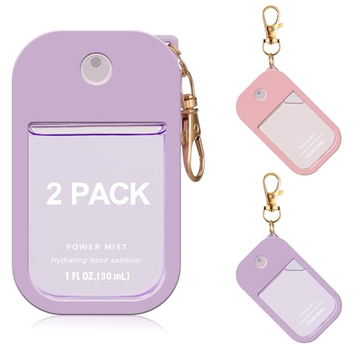 Fcgbdbz 2 Pack Silicone Case for Touchland Hand Sanitizer Spray 1 FL OZ/30 mL, Purple & Pink Portable with Keychain, Protective Cover Compatible with Touchland