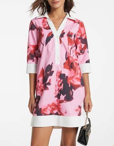 Image of Kedera Women Button Shirt Dress V Neck Short Sleeves Summer Casual Work Shift Tunic Dress with Pockets