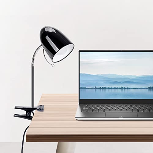 Aigostar Flexo Pinza E27 Retro, Lámpara Escritorio con Pinza y Enchufe, Luz LED Lectura de Metal, 4000K Luz Natural, Cuello Flexible, con Cable de 153cm, Negro