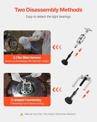 Image of VEVOR Blind Hole Bearing Puller Set, 16-in-1 Inner Bearing Race and Seal Extractor Kit, 16 PCS Slide Hammer Pilot Insert Inner Internal Bearing Removal Tool Set with 10 Split Collets and Counterstay