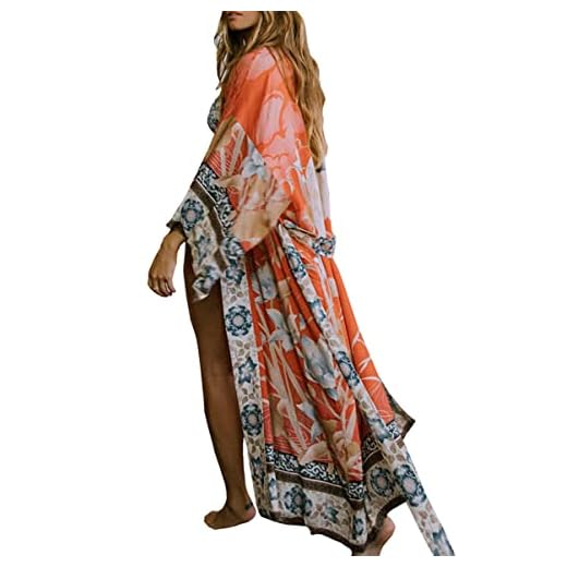 AiJump dam kimono knälängd strandklänning lång sommarklänning bikini cover up