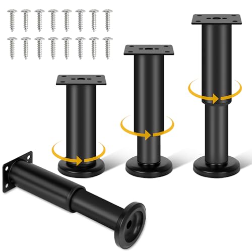 XUUHOOG 4 Piece Adjustable Height Bed Frame/Slat Center Support Legs Metal Furniture Legs for Bed/Sofa/Cabinet/Dresser/Table etc. Heavy Duty Bed Replacement Legs(4.72-7.08 Inchs)