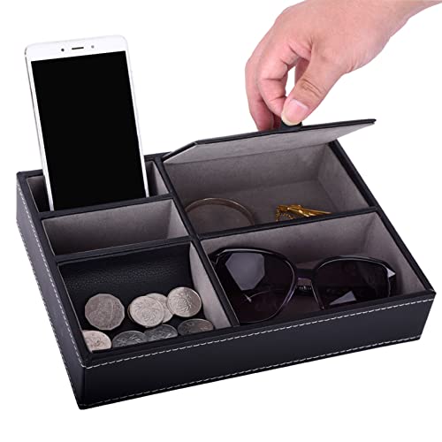 Autoark Leather 5 Compartments Valet Tray - Desktop Organizer For Keys,Coins,Wallet,Smartphone,Watches,Sunglasses And Accessories,Black,Aw-028 #TOP2