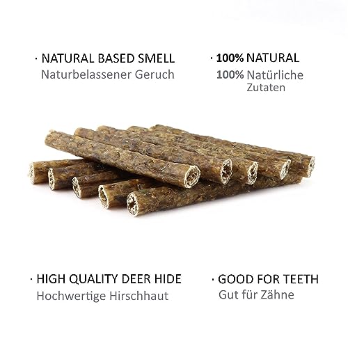 DOGBOSS 100% Natur Kaustangen 100% Hirschhaut oder 100% Pferdehaut, 10 Stück x 15 cm (10er 100% Hirschhaut)