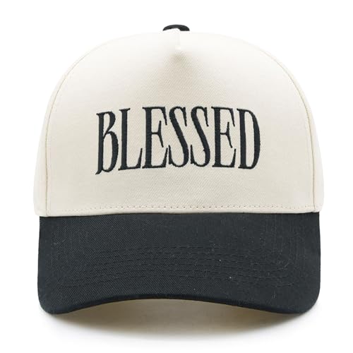 YQZUWUXE Blessed Trucker Hat Vintage Embroidered Christian Baseball Caps for Men & Women Trendy Religious/Birthday Gifts Black/Beige