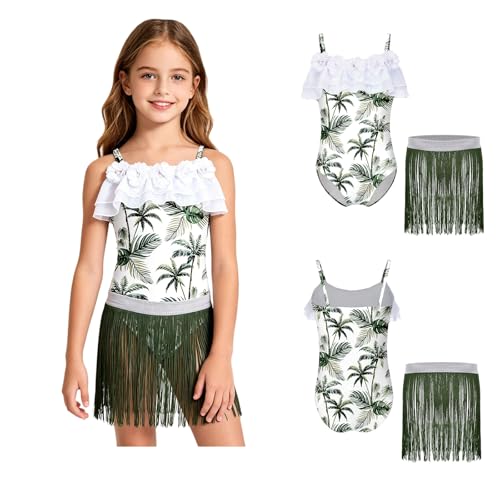 Maillot de plage fille à franges imprimé uni et confortable