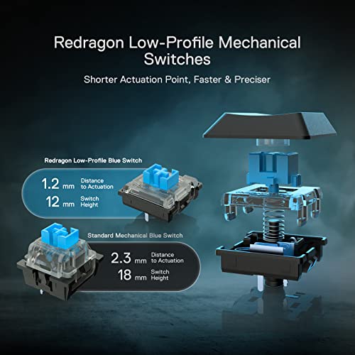 Image of Redragon K618 PRO 3-Mode Wireless RGB Mechanical Keyboard, BT /2.4Ghz /Wired Low Profile Win /Mac Gaming Keyboard w /Ultra-Thin Design, Dedicated Media Control & Tactile Blue Switch