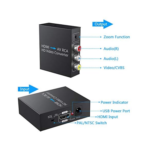 HDMI zu RCA Adapter HDMI zu AV Konverter 1080p HDMI zu AV CVBS RCA Konverter Unterstützung NTSC PAL mit 1,5 m AV-Kabel… – Bild 4
