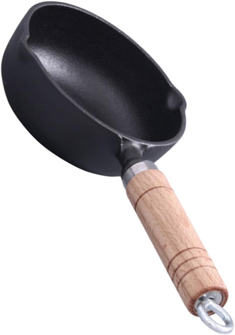 Small Cast Iron Butter Melting Pot with Wooden Handle Efficient Heat Conductivity for Quick Cooking for Frying Eggs Stir Frying Vegetables for Home Bakeries