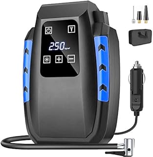 Guiseapue Car Tyre Inflator Air Compressor Tyre Pump 12V 150 PSI with 3 Nozzle Adaptors, LED Light for Car, Bicycle, Motorcycle, Ball (Blue)