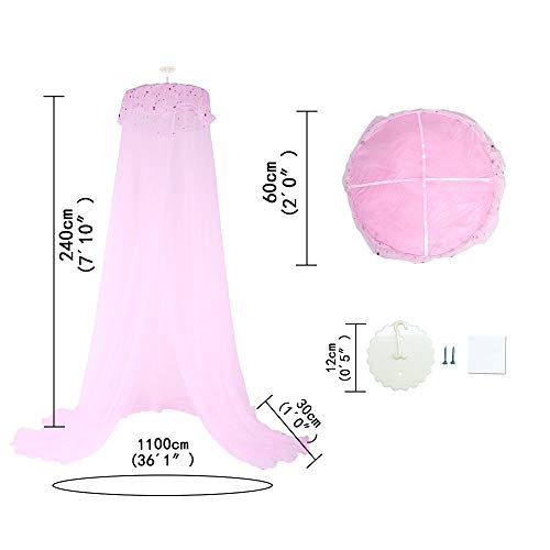 Round Lace Curtain Dome Bed Canopy Netting Princess Mosquito Net For Kids Girl Baby Crib Round Dome Kids Indoor Castle Play Tent House Decoration With Light (Pink) #TOP6