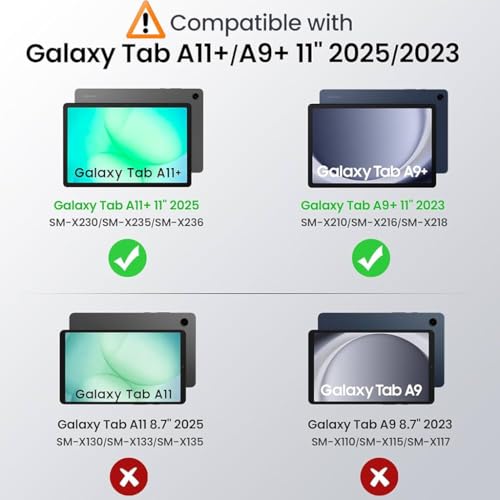 Image of Keyboard Case for Samsung Galaxy Tab A11+ & Tab A9 Plus 11 inch Folio Cover SM-X230, SM-X236B, SM-X210, SM-X215 with Trackpad, 7 Color Backlit Magnetically Detachable Bluetooth Keyboard, Multi-Angle View
