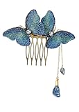 Alilang Blue Butterfly Hair Side Combs with Tassels Vintage Wedding Bridal Hair Accessories for Women