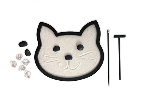 Mini Zen Garden Cat, Black Feline Kitty Cat Desktop Sandbox for Meditation and Relaxation