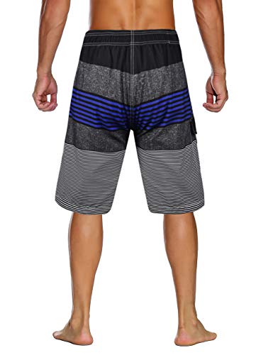 unitop Men's Quick Dry Striped Print Swim Trunk Surfing Beach Board Shorts Royal Blue-32