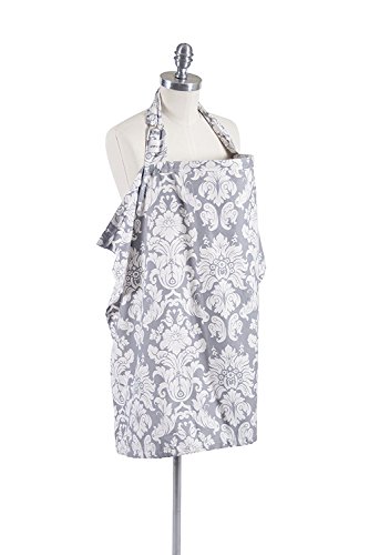 Image of Bebe au Lait Premium Cotton Nursing Cover, Lightweight and Breathable Cotton, Open Neckline, One Size Fits All - Chateau Silver
