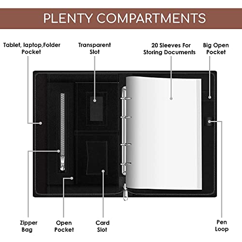 Image of FEDUS Black Document File Folder Certificate Foolscap Size(Bigger Than A4 Size) 4 Ring File Folder for Document Leatherette Document Holder,Portfolio,Executive File for 25 Leaf (300 Micron)