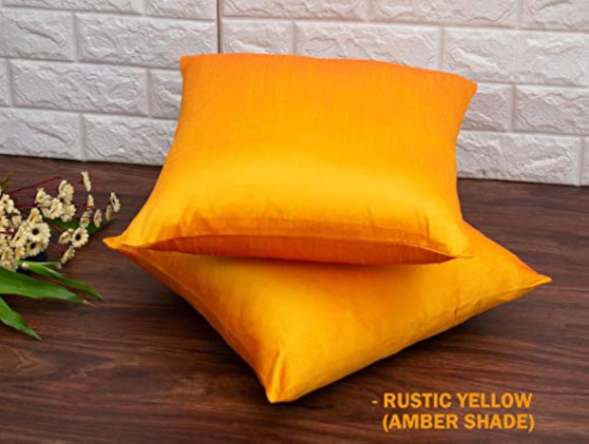 Plain Solid Art Silk Rustic Yellow Cushion Covers Pack of 3