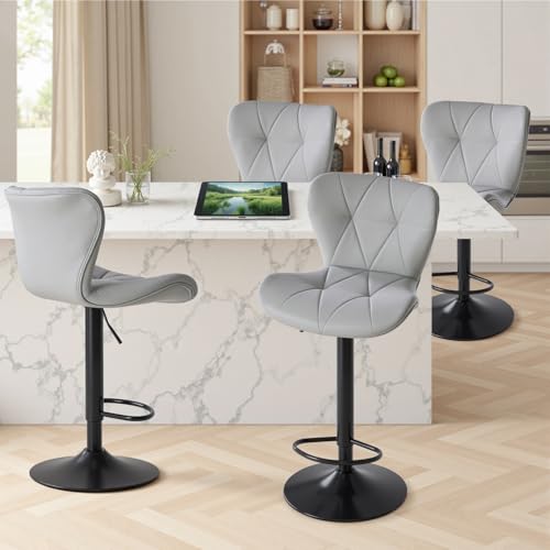 Image of Sweetcrispy Bar Stools Set of 4, Faux Leather Swivel Adjustable Bar Chairs