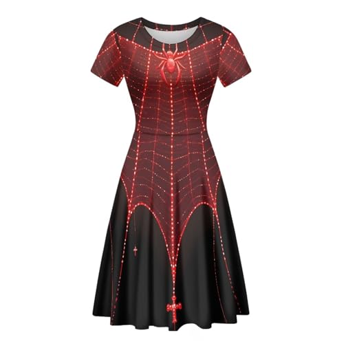 Image of POLERO Women Puffy Swing Elegant Party Midi Dresses Short Sleeve Round Neck A-Line Dress