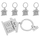 VALICLUD 5 Stück 5 Stück-pack Edelstahl Schlüsselanhänger „unser Erstes Zuhause“ Hausförmiger Einzugsschmuck für Hausbesitzer Langlebiger Taschen und Rucksackanhänger als Einzugsgeschenk