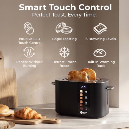 Image of Balter Toaster 2 Slice, Bagel Function, Stainless Steel, Touch Screen, Built-in Rack, Extra-Wide 1.5 inch Slots for Thick Breads & Bagel, Timer, BPA-Free, Removable Tray, Black