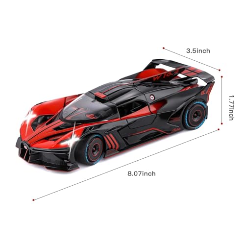 Image of 1:24 Scale Big Bugatti Bolide Toy Car | Metal Pullback Diecast Car for Kids with Openable Doors, Sound, Light Effects Toy for Car Enthusiasts (Color As Per Available),blue,black