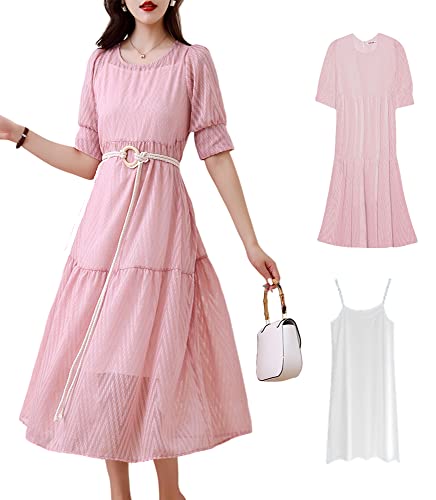 [Collecala] ピンクワンピース スクール大学生 女夏ワンピース pinkS