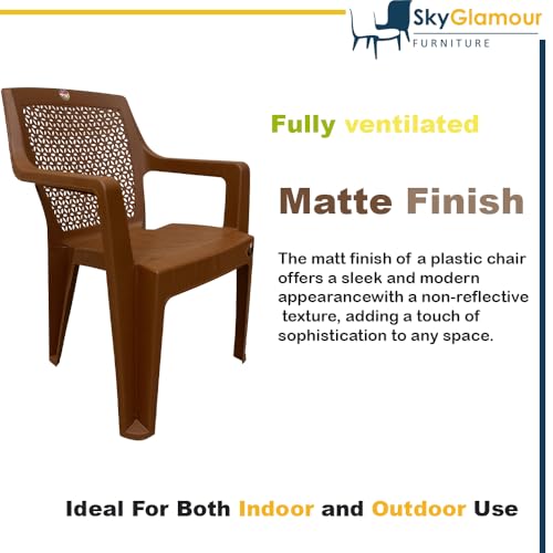 Image of SkyGlamour Cello Sonet Plastic Chair | Net Design Plastic Arm Chair for Garden, Home, Living Room, Indoor and Outdoor use |Plastic Chairs Set of 2 (Colour: Sandalwood; Set of 2)