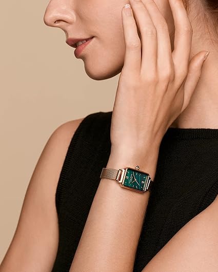Image of Lola Rose Dainty Women's Wrist Watch: Green Malachite Dial, Wrapped by Stylish Gift Box, Elegant Present for Ladies and Loved Ones