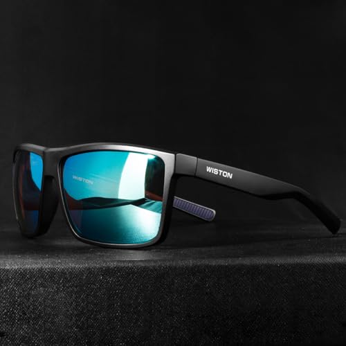WISTON Polarized Sunglasses for Men Women Large Rectangular Classic UV400 Protection Driving Fishing Shades Sun Glasses Black/Blue3