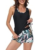 3 Piece Athletic Tankini Swimsuits for Women with Shorts Swim Tank Tops with Sports Bra and Boyshorts Bathing Suits Green S