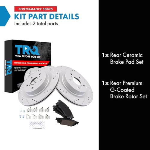 Image of TRQ Performance Rear Brake Pad and Rotor Set Ceramic G Coated Slotted Drilled Compatible with 2022 Lexus NX250 NX350 NX350h