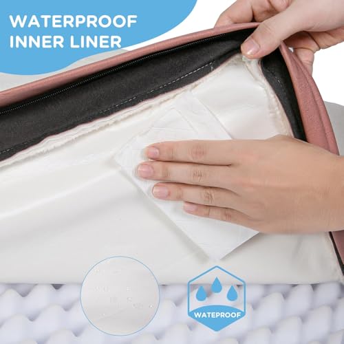 Image of Sunheir Washable Large Dog Bed Covers Soft Plush Replacement, Waterproof Dog Bed Liner, Pet Bed Cover with Zipper 24x16x3 Inches, Pink, Cover Only