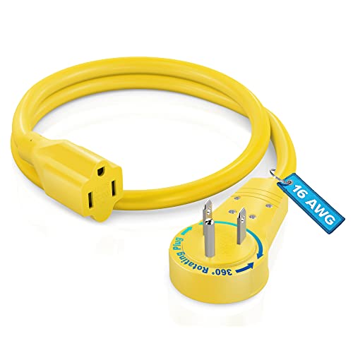 Maximm Extension Cord 1ft, 360° Rotating Flat Plug, 16 AWG Yellow