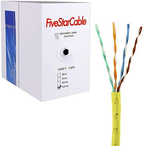 Five Star Cable 1000 Ft. Cat5E UTP 24AWG CCA Twisted Pair Networking Bulk Cable Pull Box - Yellow Color