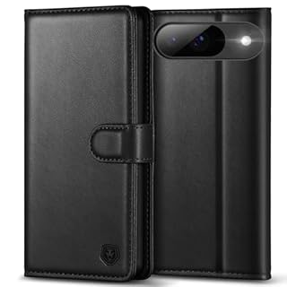 Kuafcase for Google Pixel 9 Case, Google Pixel 9 Pro Case with 4 Card Slots Magnetic Closure Kickstand Shockproof Protective Phone Case for Pixel 9 / Pixel 9 Pro - Black