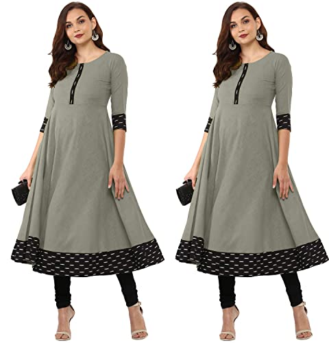 Image of NATEK Cotton Anarkali Printed Border Kurtis for Women Combo Pack of 2