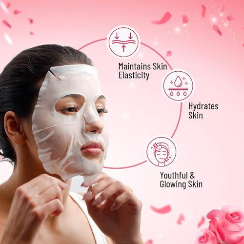 Image of Rose & Collagen skin tightening Sheet Mask | Serum-infused sheet mask | For Hydrating and youthful glowing skin | 20ml (pack of -6)