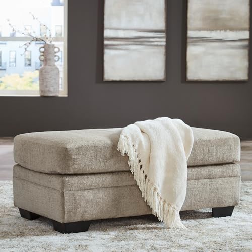 Image of Signature Design by Ashley Stonemeade Large Rectangular Coffee Table Ottoman, Chenille Fabric Upholstery for Living Rooms, Taupe, 44 inch W x 24 inch D, No Assembly Required