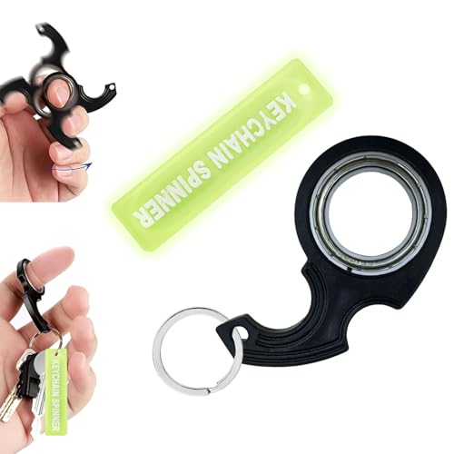 TecoKart Spinner Keychain For Men, Ninja Spinning Key Chain With Luminescent Strip, Metal Spinner Finger Key Rings Tip Relaxtion Portable Car Or Bike Revolving Keyrings For Boys & Women, Black