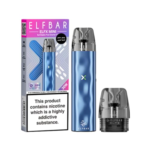 Elf Bar ELFX Mini Vape Kit [Sky] - Available in 9 colours 1000mAh Battery Type-C Fast Charging 30W Output 5-Level RGB Indicator Dual Mesh & Anti-Leak Tech - Works with ELFX Pods - No Nicotine