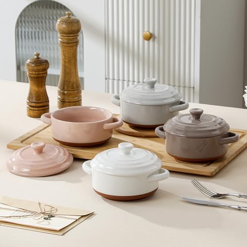 MALACASA 390 ml Auflaufform Klein aus Keramik, 4er Set mit Deckel & Griffen – Ansicht 6