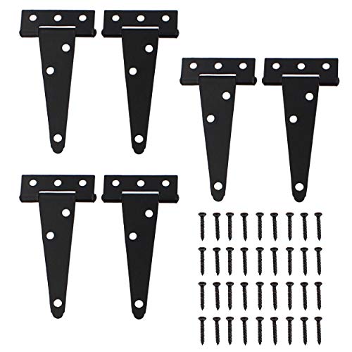 Rural365 Triangle Door Hinge 6 Pk - Light Duty 4 Inch T-Strap Farmhouse Style Door Hinges Matte Black Barn Door Hinges #TOP6