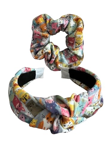Cat Headband and matching scrunchy, Feline Headbands, Headband for Cat Lovers, Headband and matching scrunchy for Kitty Lovers, Gift for cat people, Handband, Cat themed Hair Accessory, Handmade Gift