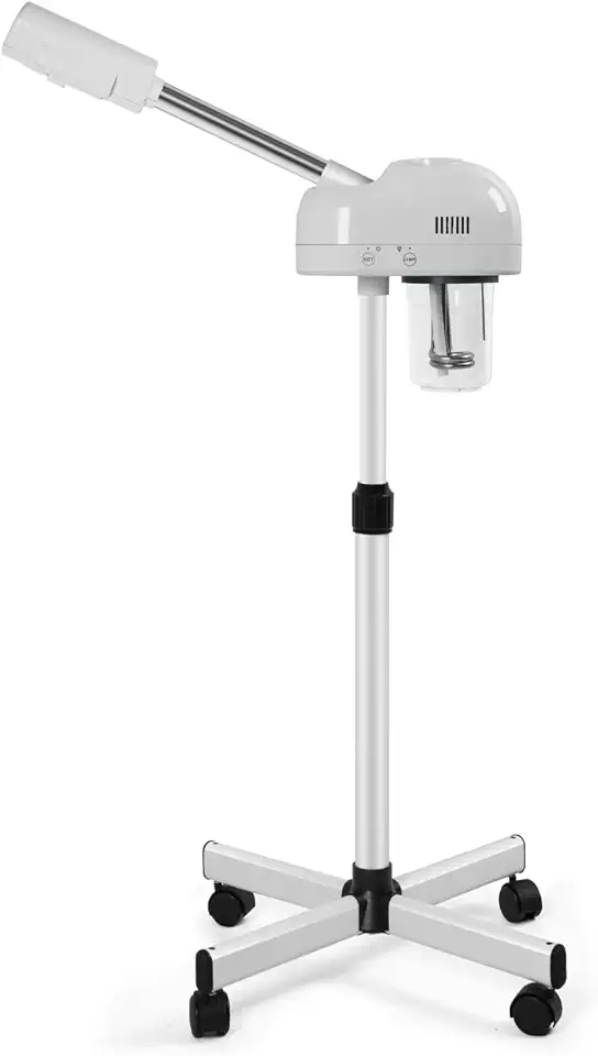 Vaporizador Facial de Ozônio Profissional com Função de Névoa Quente, Vaporizador Facial Sobre Rodas, Bico Ajustável Em Altura e Giratório de 360 °, Uso Em Casa e Spa de Salão