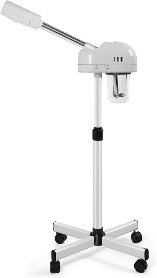 Vaporizador Facial de Ozônio Profissional com Função de Névoa Quente, Vaporizador Facial Sobre Rodas, Bico Ajustável Em Altura e Giratório de 360 °, Uso Em Casa e Spa de Salão