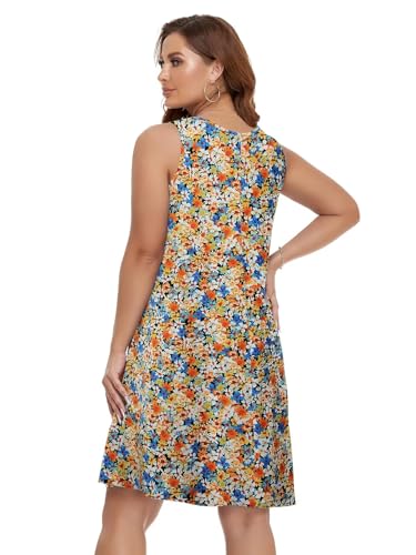 Image of BELAROI Women Casual Summer Beach Dresses Plus Size Sundress V Neck Pockets Swing Tank Dress Cover Ups