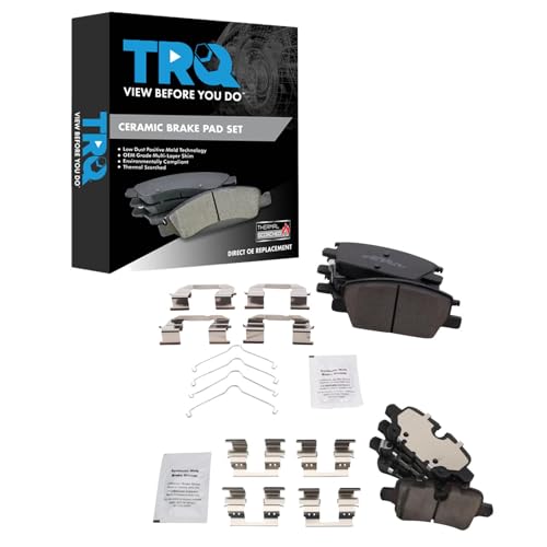 TRQ Front and Rear Ceramic Brake Pad Set Compatible with 2020-21 Chevrolet Malibu with Power Parking Brake; 22-23 Malibu; 21-23 Equinox; 21-22 GMC Terrain